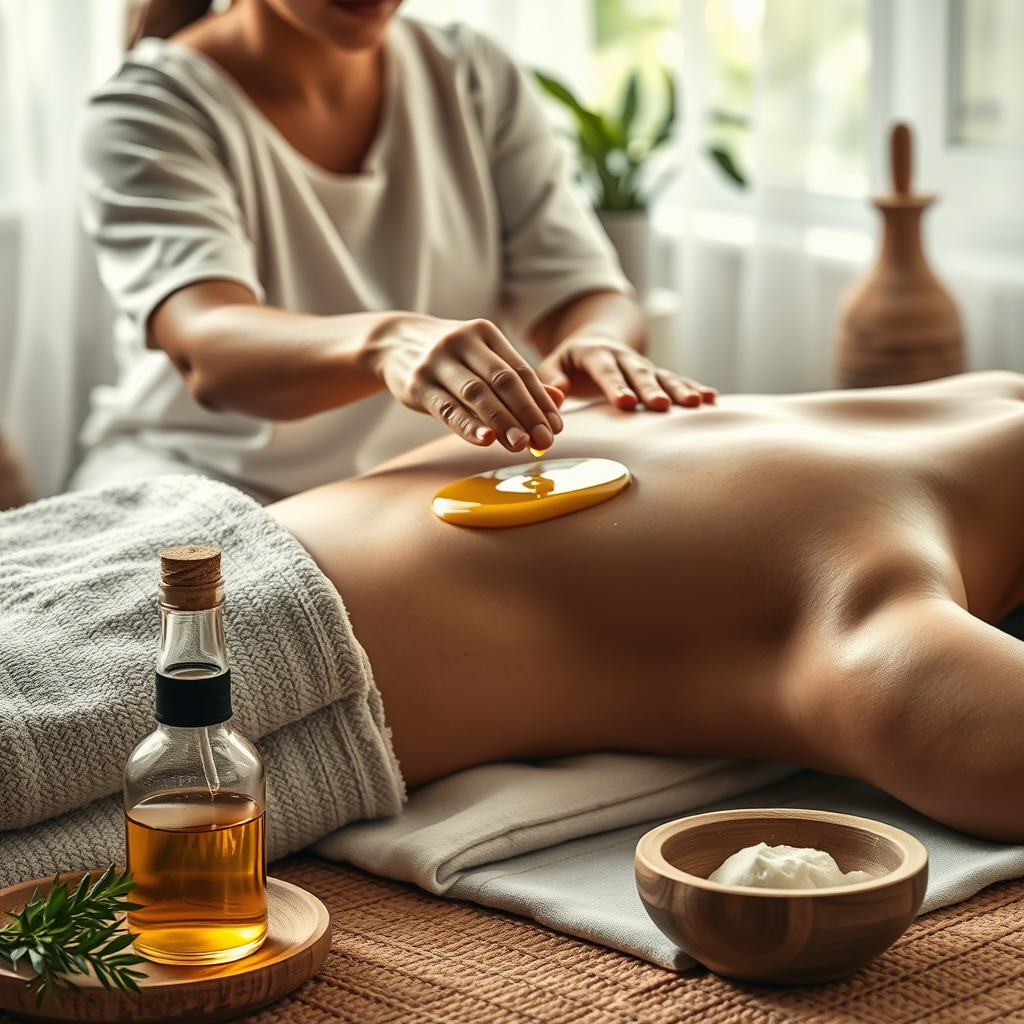 Person performing self-massage with oil